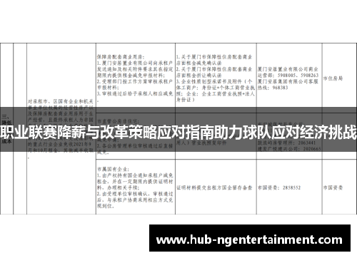 职业联赛降薪与改革策略应对指南助力球队应对经济挑战